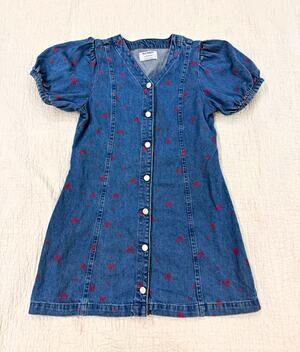 Old Navy Girls Denim A-Line Dress XL (14-16) Plus Heart Button Front V-Neck